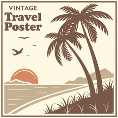 Vintage Travel Poster with Tropical Theme