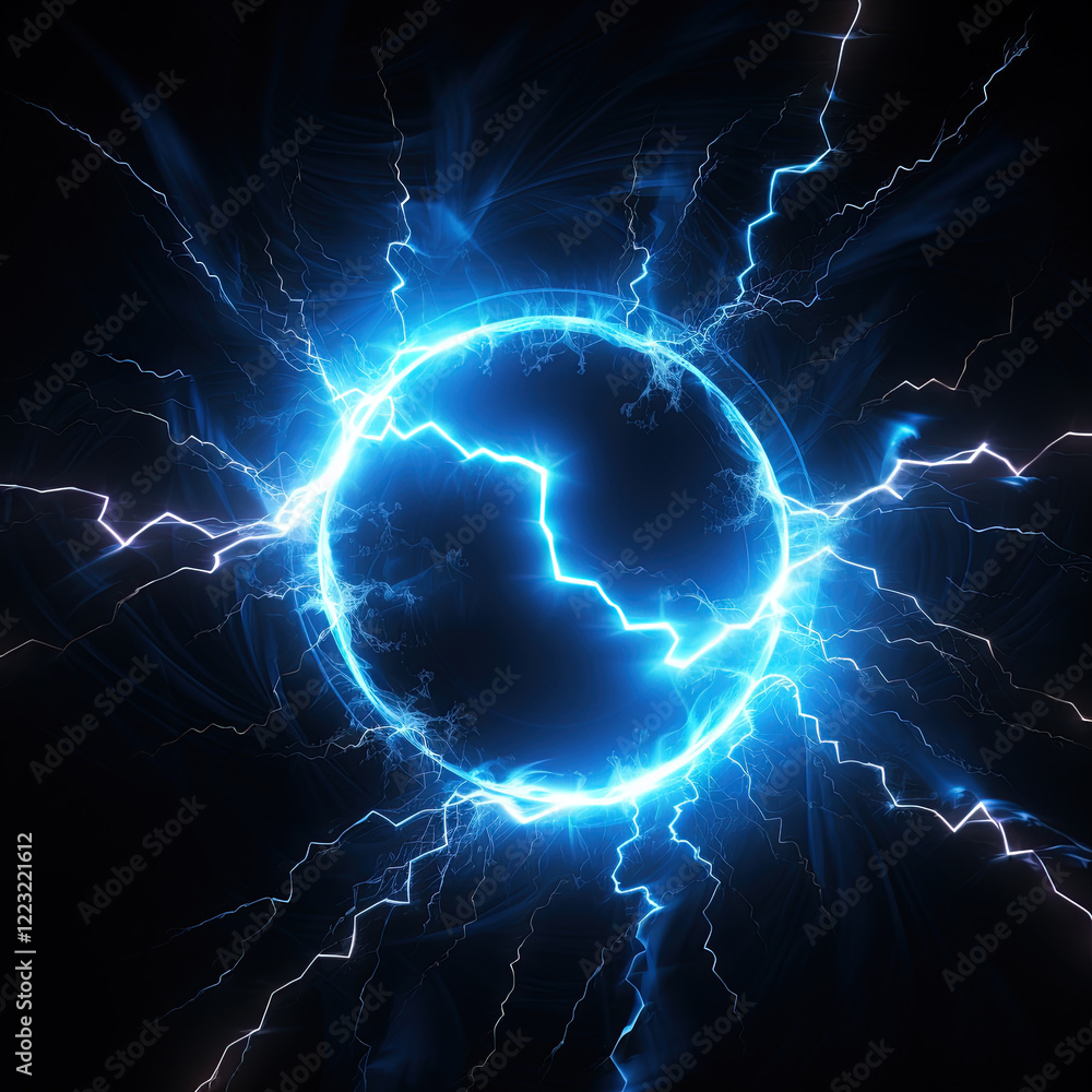 Poster lighting flash in the shape of circle. ring of thunderstorm lightning as a portal