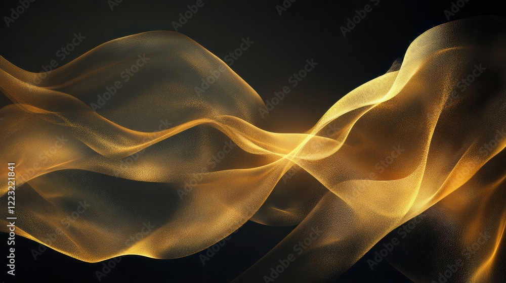 Aufkleber golden abstract flowing waves with dynamic motion and dark background