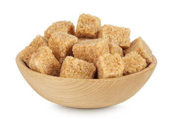 brown sugar in a wooden bowl isolated on white background