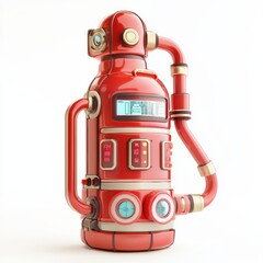 Naklejka premium 3D icon cartoon futuristic fire extinguisher with digital indicators, isolated on a white background