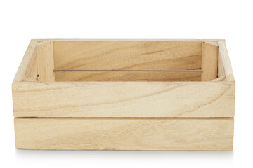 Empty wooden crate isolated on white background