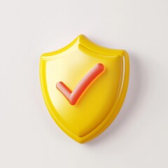 A bright yellow shield icon with a red checkmark, symbolizing security and approval.