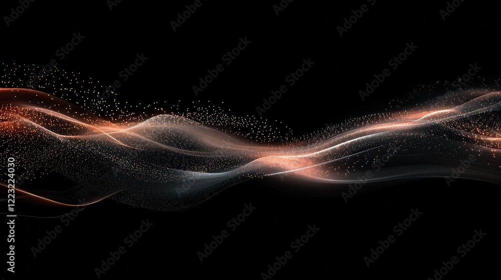 Aufkleber fluid abstract light trails with sparkling particles on black background