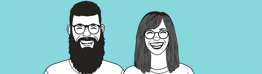 Obraz premium Happy couple portrait, teal background. Website avatar