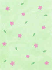 cute spring floral design. pink flowers on light green background digital art.