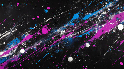 Colorful paint splattering on black background creating abstract art