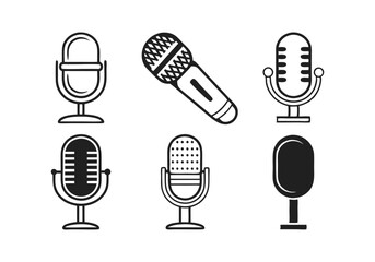 Microphone Icons Set - Audio and Recording Vector Illustrations