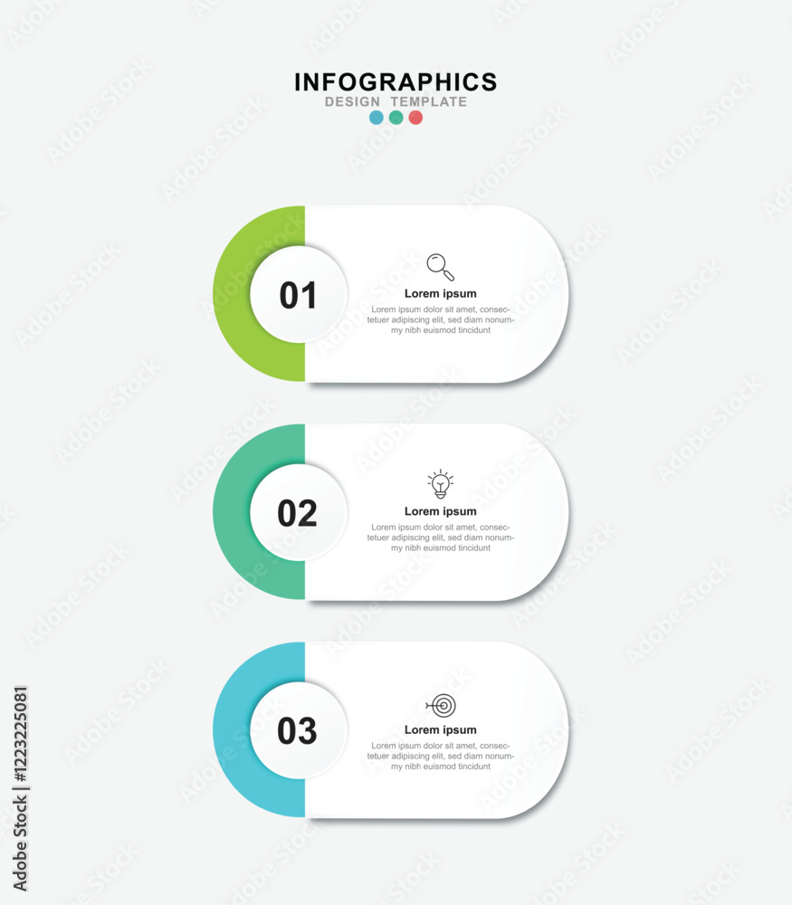 Aufkleber Vector Infographic label design template with icons and 3 options or steps. for your business data. Vector Illustration.
