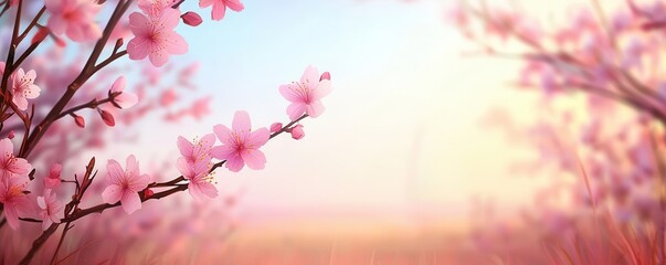 Obraz premium close up of cherry blossom branches with vibrant pink flowers in bloom