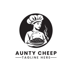 Aunty female chef profile silhouette vector logo design