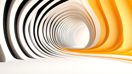 Abstract architecture forming a tunnel with orange and white stripes