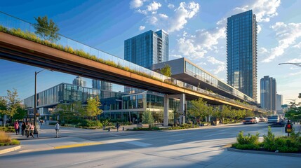 Modern Urban Architecture with High-Rise Buildings and Green Spaces
