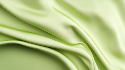 Smooth elegant light green satin fabric forming soft folds
