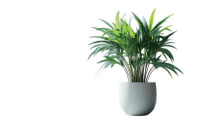 A vibrant palm in a modern white pot brightens the living space with greenery