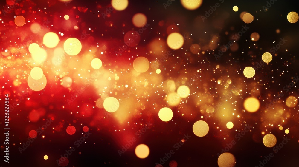 Poster vibrant red and gold bokeh lights creating a dreamy abstract background