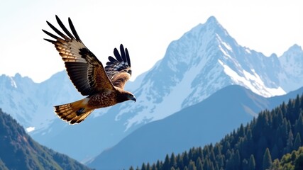 Fototapeta premium Majestic Red-Tailed Hawk Soaring Over Mountain Peaks