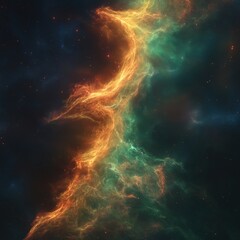 Obraz premium Seamless nebula texture with glowing green and orange gas for cosmic designs