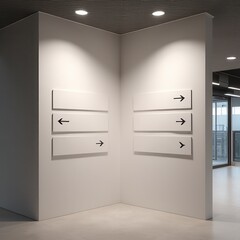 An indoor wayfinding signs mockup showcasing clear directional signs in a modern, clean environment, perfect for navigation or signage design projects.