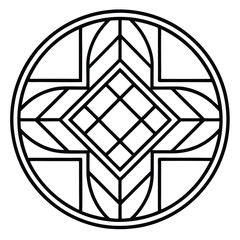 An abstract circular logo in line art style, showcasing overlapping shapes and clean lines to create a contemporary and versatile design