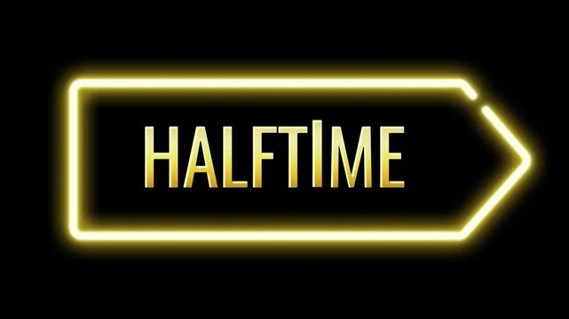 Match half-time break text effect on a golden color animation video.