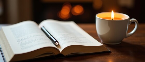 Cozy Book Reading Corner with Coffee and Candle
