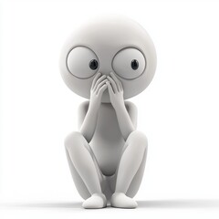 3D icon cartoon nervous person biting their nails, isolated on a white background 
