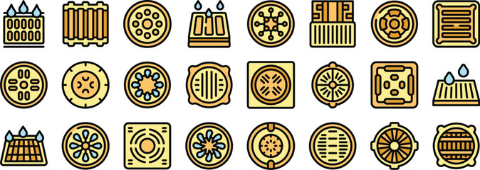 Diverse set of colorful drain and vent cover illustrations
