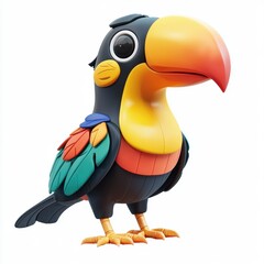 Fototapeta premium 3D icon cartoon of a colorful jungle bird, isolated on a white background