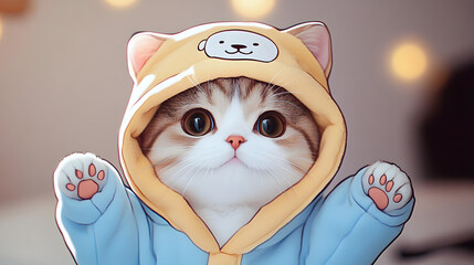 cute cat wearing anime onesie dog costume
