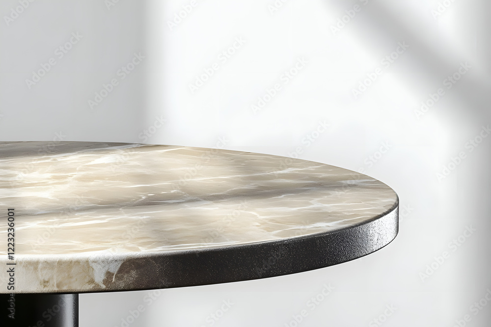 Aufkleber round marble table top with abstract shadow drop on white wall background for mockup product display