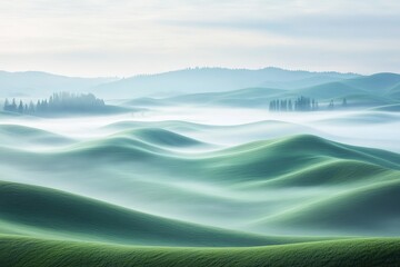 Fototapeta premium Misty morning in rolling green hills