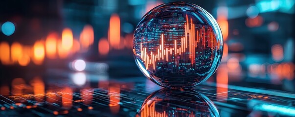 Abstract Sphere with Data Visualizations and Graphs in Background