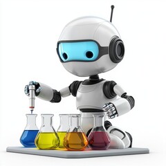 Naklejka premium 3D icon cartoon of a robot conducting a science experiment, isolated on a white background 