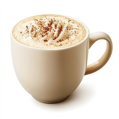 Obraz premium Creamy cappuccino in beige cup, isolated on white, perfect for cafe menus