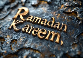 Golden "Ramadan Kareem" Text on a Textured Dark Background

