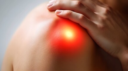 Person massaging their red and swollen shoulder due to pain.