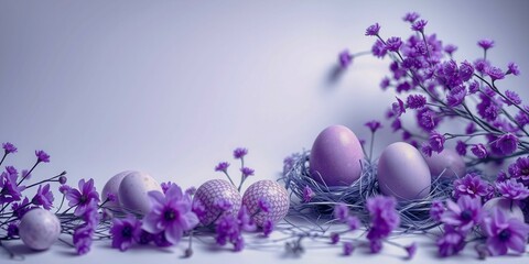 A purple flower with a purple egg on it. The egg is surrounded by purple flowers