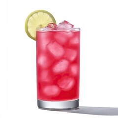 Refreshing pink lemonade with ice, lemon slice, summer drink