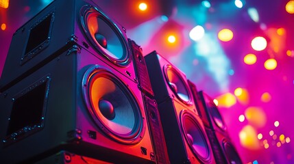 Stacked Speakers Glow Under Stage Lighting