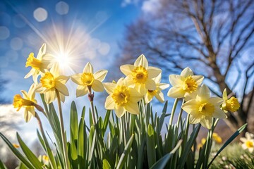 Radiant bloom vibrant daffodils bathed in sunlit glow image.