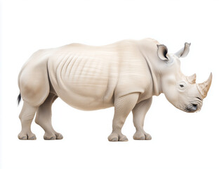 Fototapeta premium A majestic adult white rhinoceros stands proudly facing forward, displaying its remarkable size and powerful build.