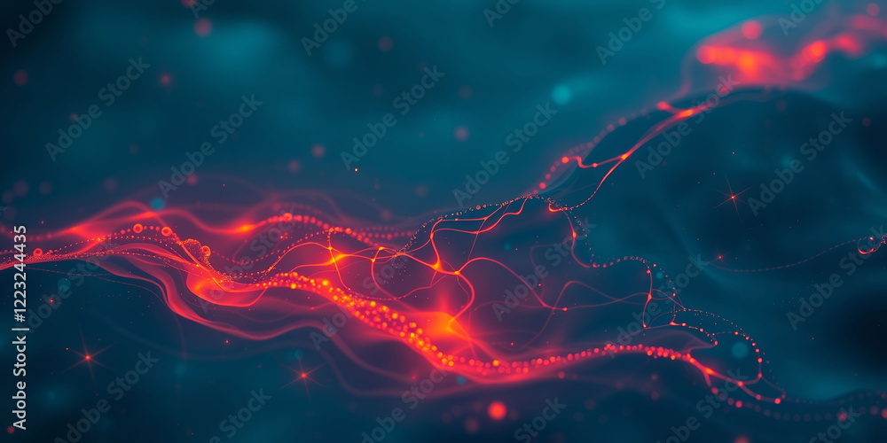 Poster a vibrant blue and red swirl of light and dark blue and red is floating in the water. the colors are