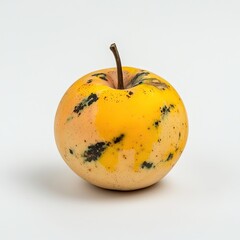 Yellow apple, mottled skin, studio shot, white background, healthy eating