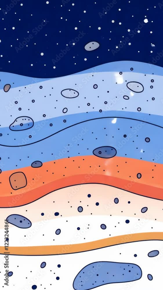 Poster abstract digital art depicting layers of color and shapes inspired by outer space themes and movemen