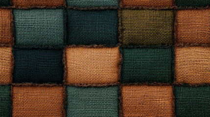 Seamless woven wool, checkerboard pattern, muted green and brown tones, 