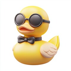 3D icon cartoon of a rubber duck with a bowtie and monocle, isolated on a white background --quality 2
