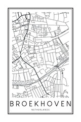 Obraz premium Printable downtown road map poster of the Dutch city of BROEKHOVEN on solid white background with city name