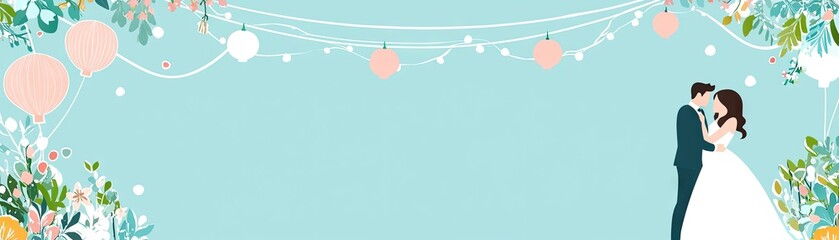 Couple wedding embrace, floral pastel background, invitation design