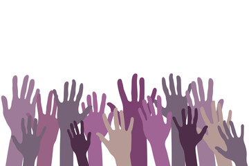 many people stretch their hands up in the air coloring vector design